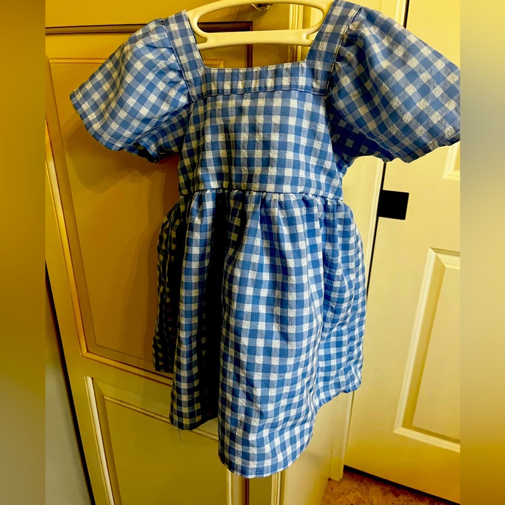 Baby toddler girl dress blue gingham boutique 2T